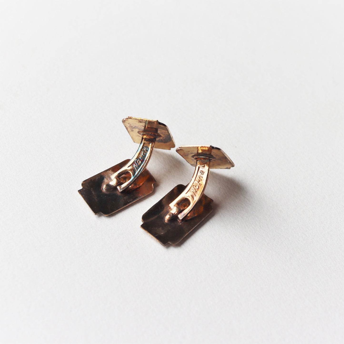 Vintage Norway Mid Century 925S Black White Guilloche Enamel Norne Vermeil Cufflinks