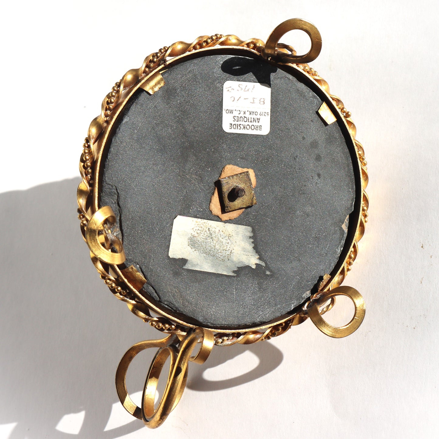 Antique 19th century French Gilded Brass Pietra Dura Floral Chamberstick