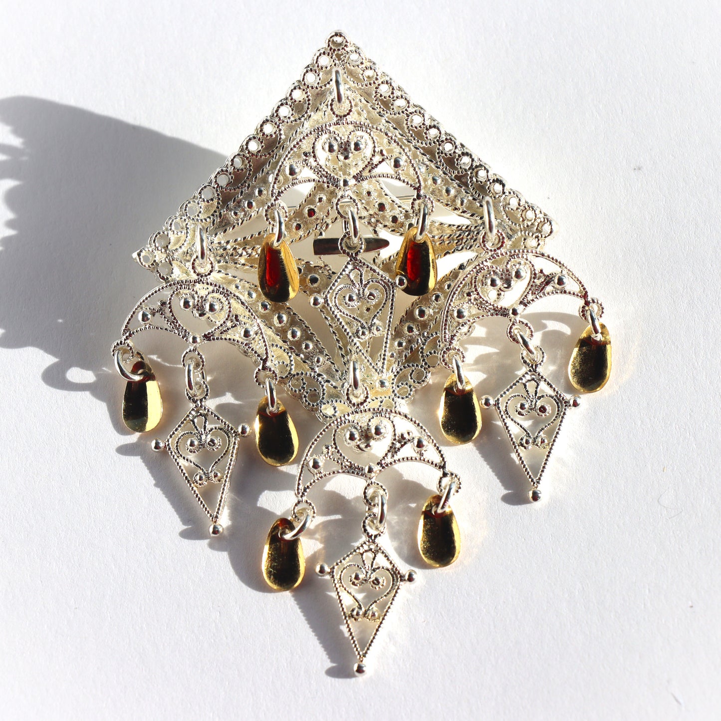 Vintage Norway 830S Sterling Silver Gold Vermeil Filigree Solje Scandinavian Brooch