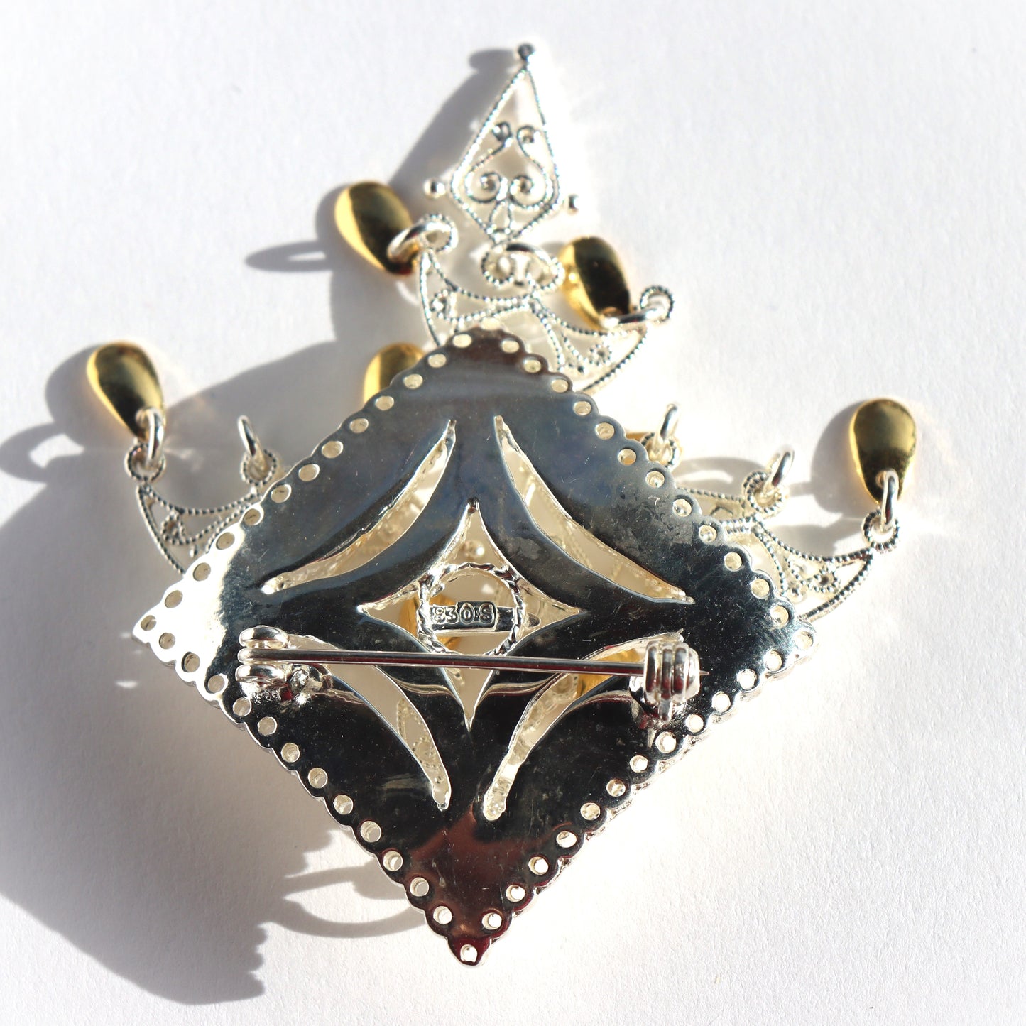 Vintage Norway 830S Sterling Silver Gold Vermeil Filigree Solje Scandinavian Brooch