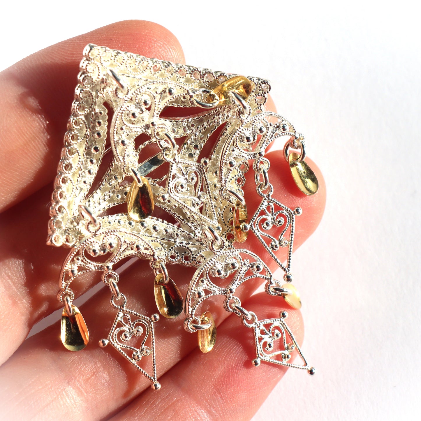 Vintage Norway 830S Sterling Silver Gold Vermeil Filigree Solje Scandinavian Brooch