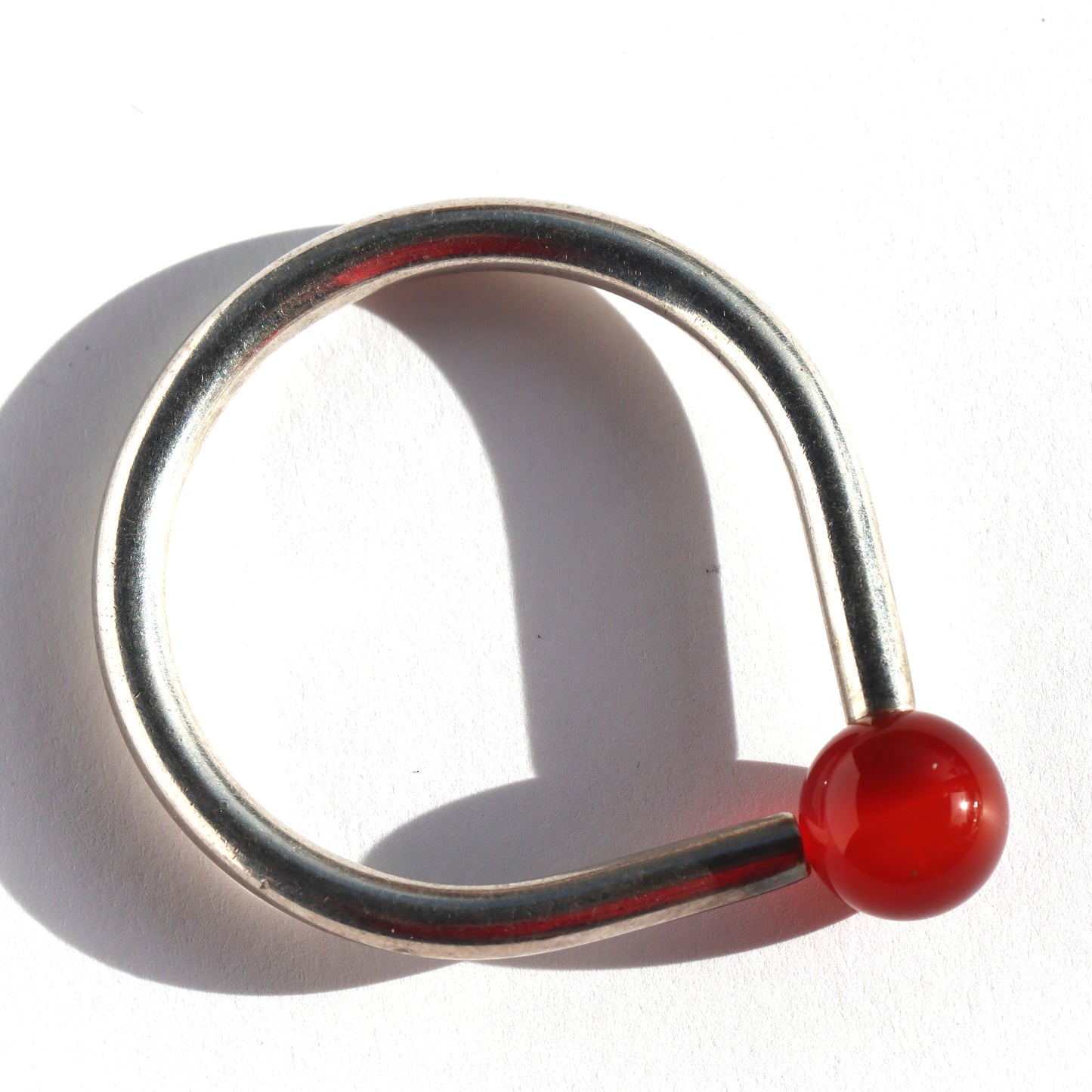 Danish Mid Century Modernist 925S Silver Signed Georg Jensen Carnelian Key Ring