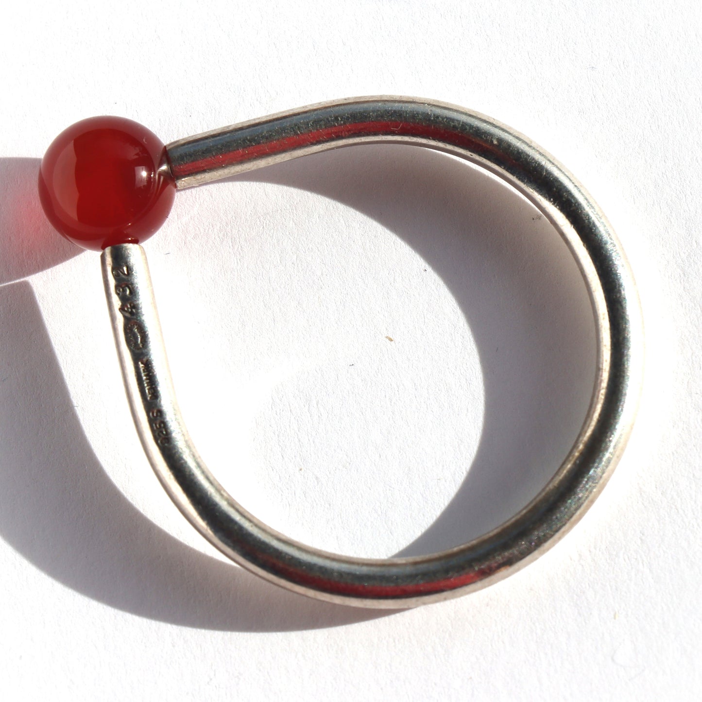 Danish Mid Century Modernist 925S Silver Signed Georg Jensen Carnelian Key Ring
