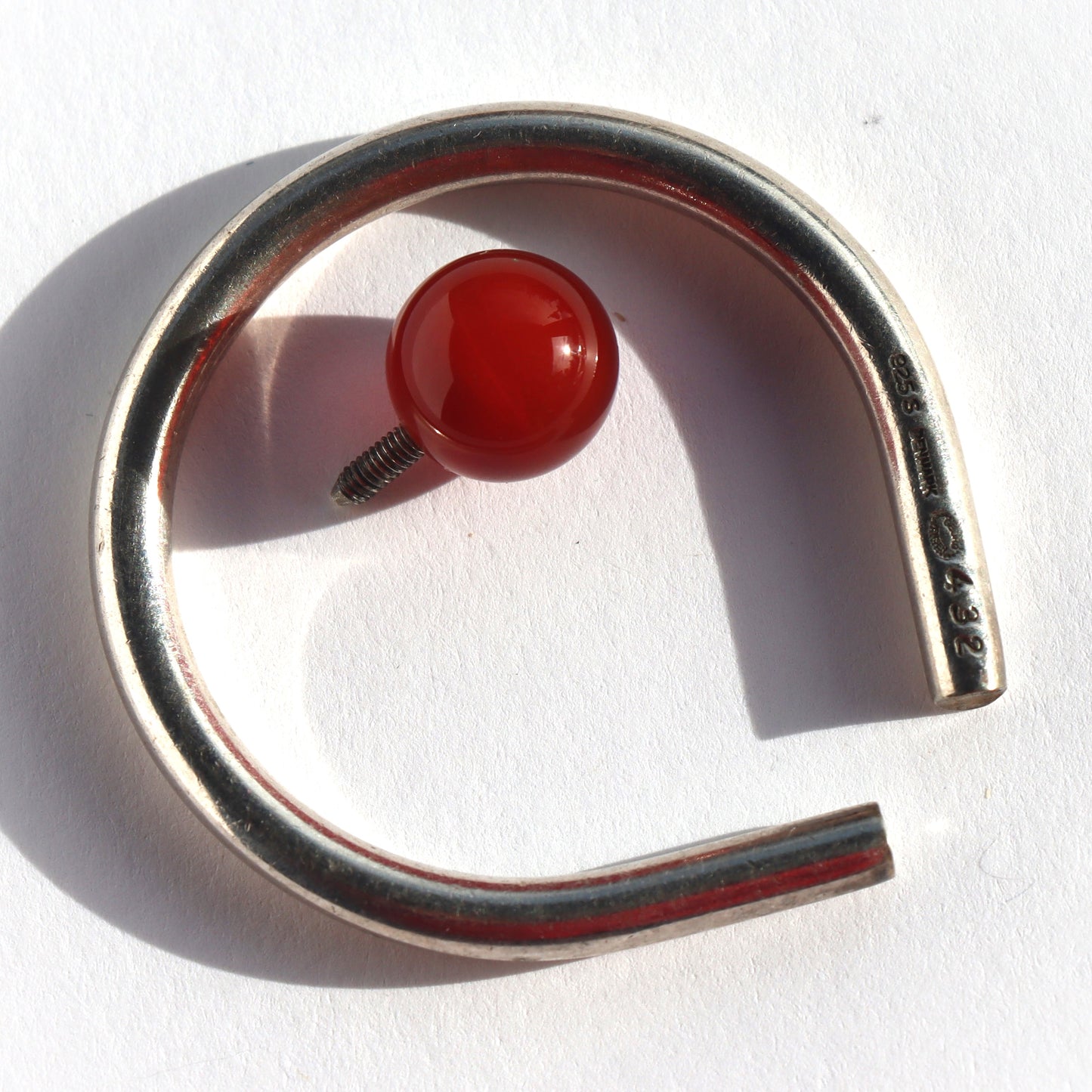 Danish Mid Century Modernist 925S Silver Signed Georg Jensen Carnelian Key Ring
