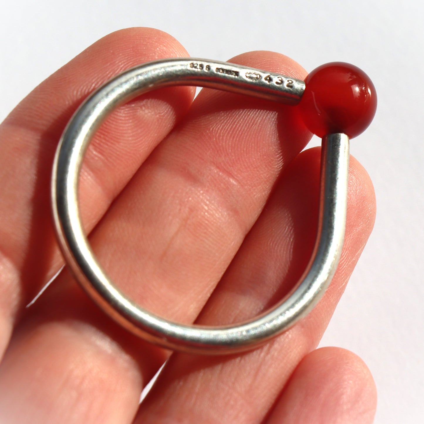 Danish Mid Century Modernist 925S Silver Signed Georg Jensen Carnelian Key Ring