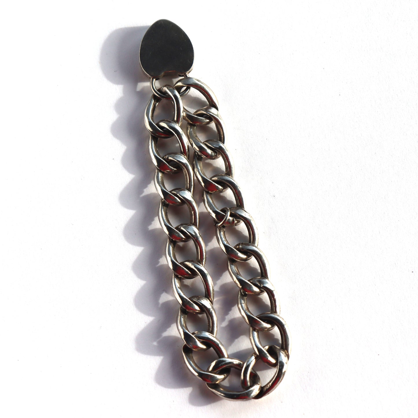 Victorian Sterling Silver Curb Chain Link Bracelet Heart Lock Clasp c1900