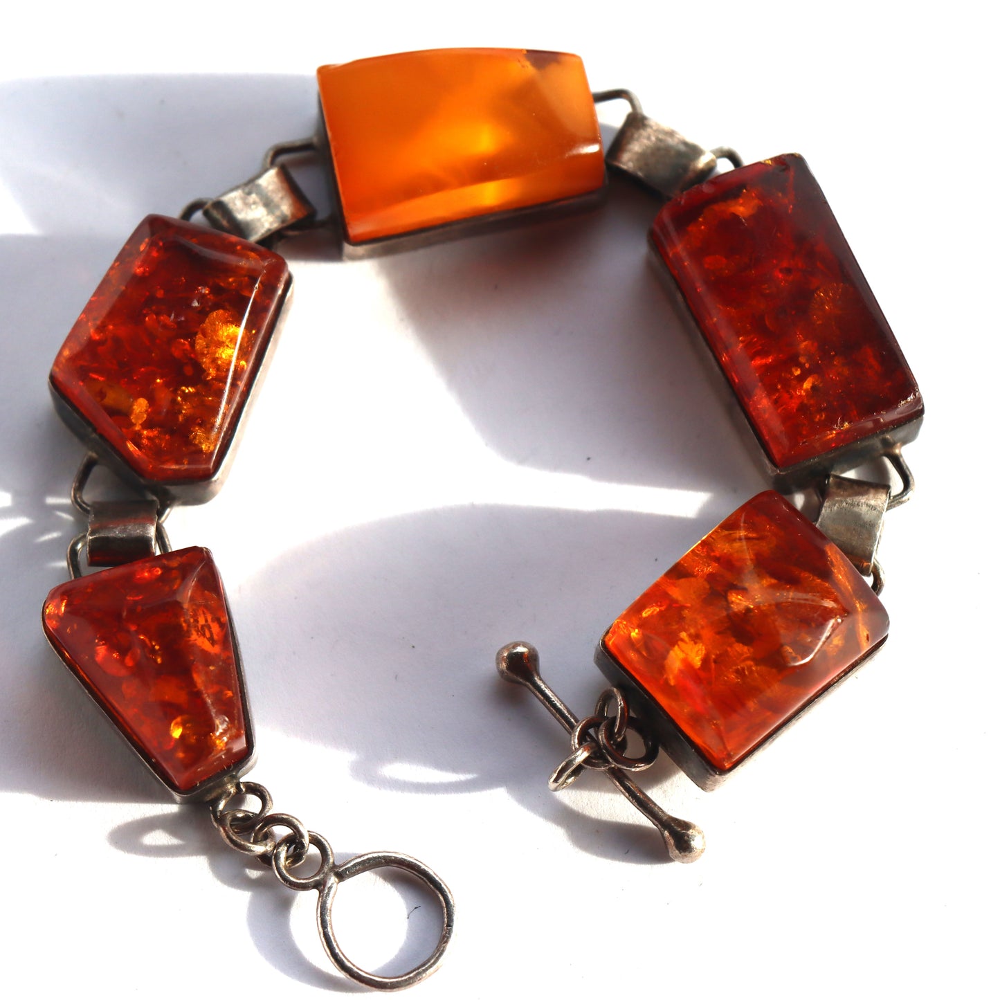 Mid Century Scandinavian Modern Sterling Silver Signed Chunky Amber Bracelet