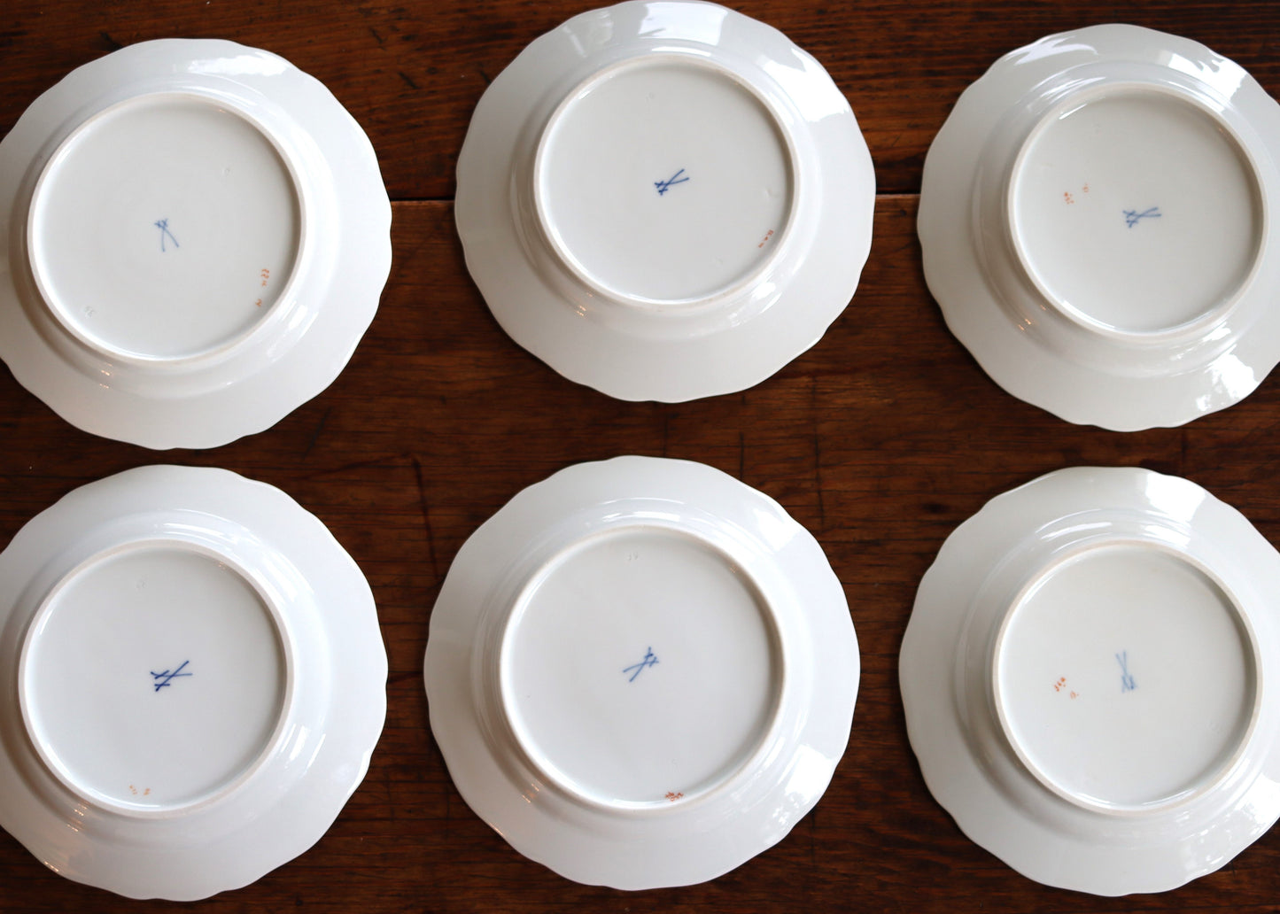 Antique Meissen 19thc Set 6 Porcelain Multi Motif Flower 7" Salad Plates