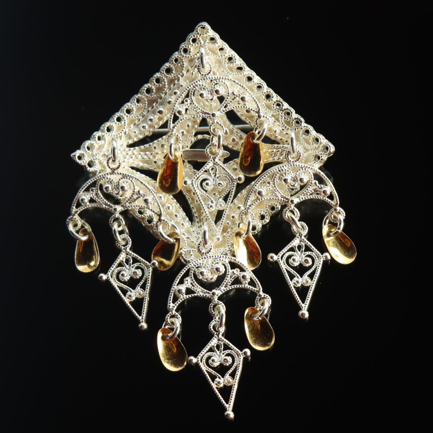 Vintage Norway 830S Sterling Silver Gold Vermeil Filigree Solje Scandinavian Brooch