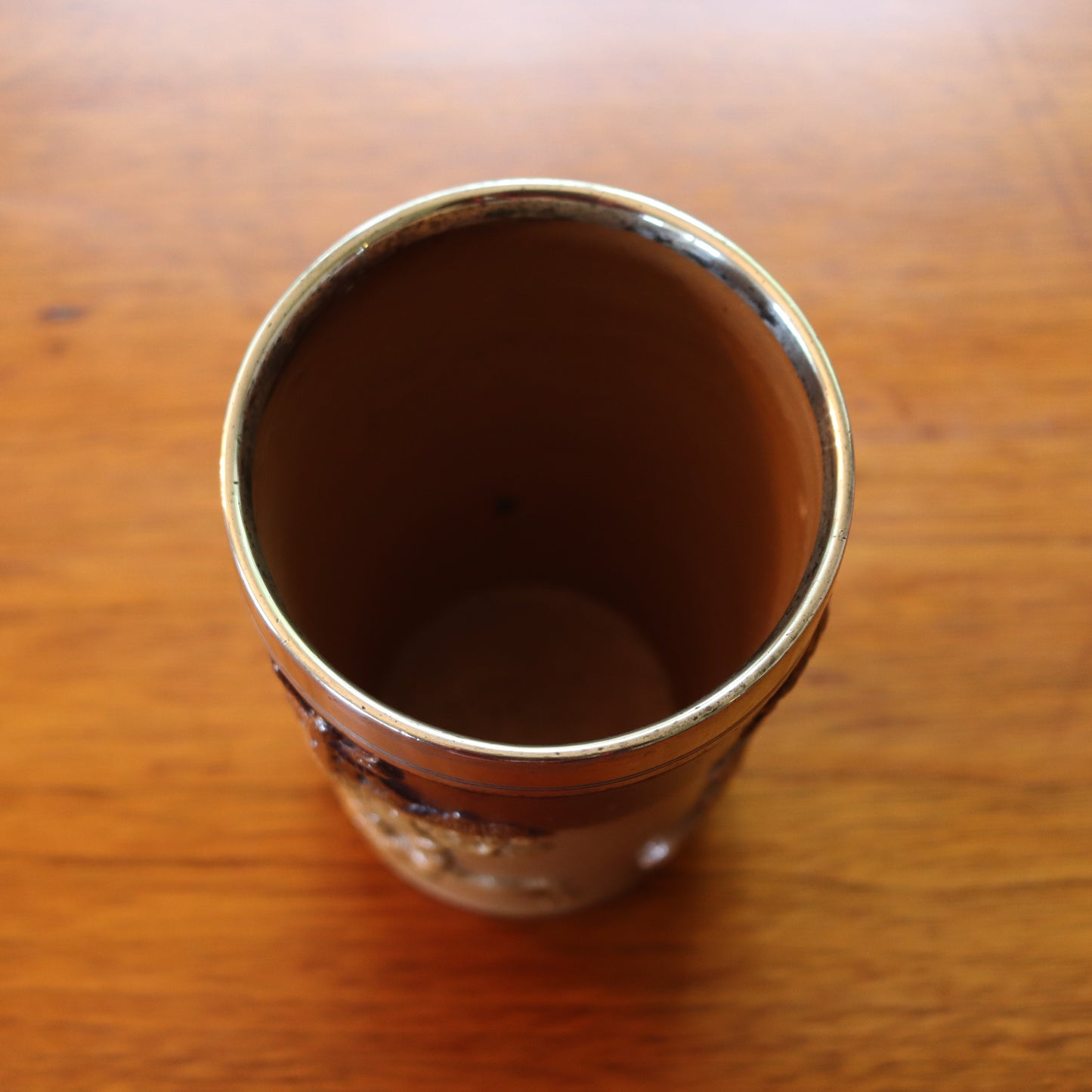 Antique Victorian c1870 Doulton Lambeth Sterling Silver Pottery Tumbler Hunt Cup