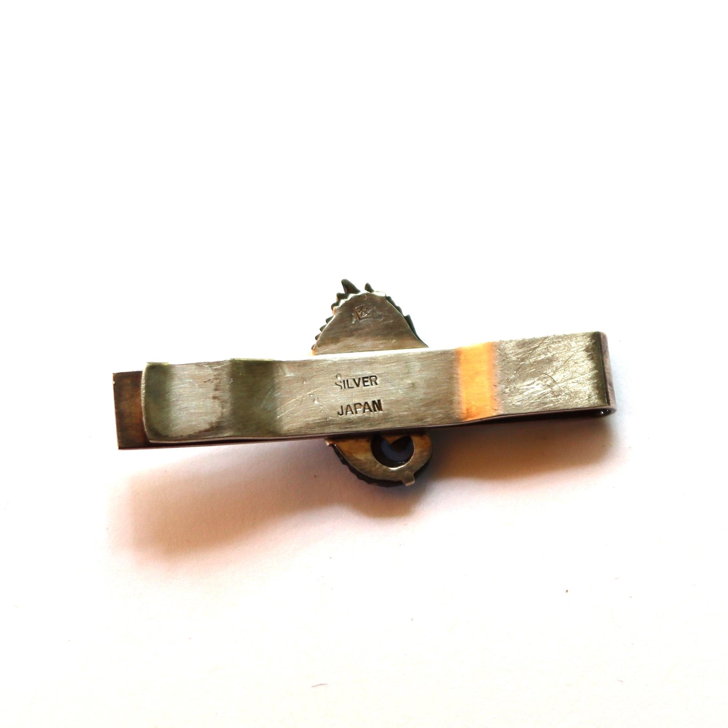 1950s Sterling Silver Japanese Toshikane Figural Ceramic Seahorse Tie Bar Money Clip