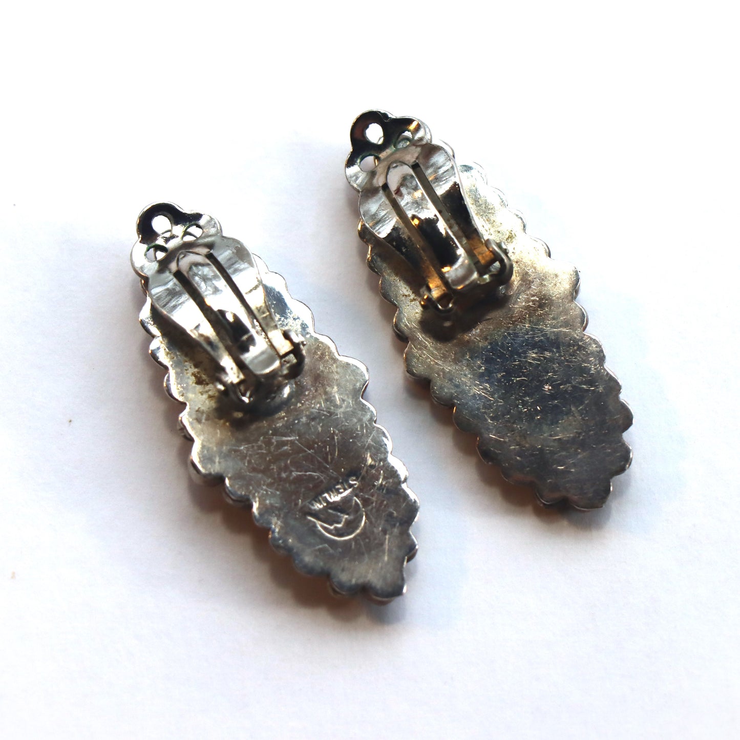 Vintage Navajo Sterling Silver Multi Inlaid Stone Clip on Ben Chavez Earrings c1990