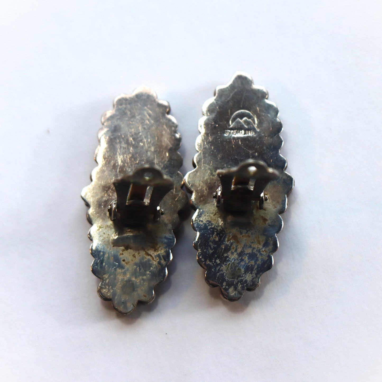 Vintage Navajo Sterling Silver Multi Inlaid Stone Clip on Ben Chavez Earrings c1990