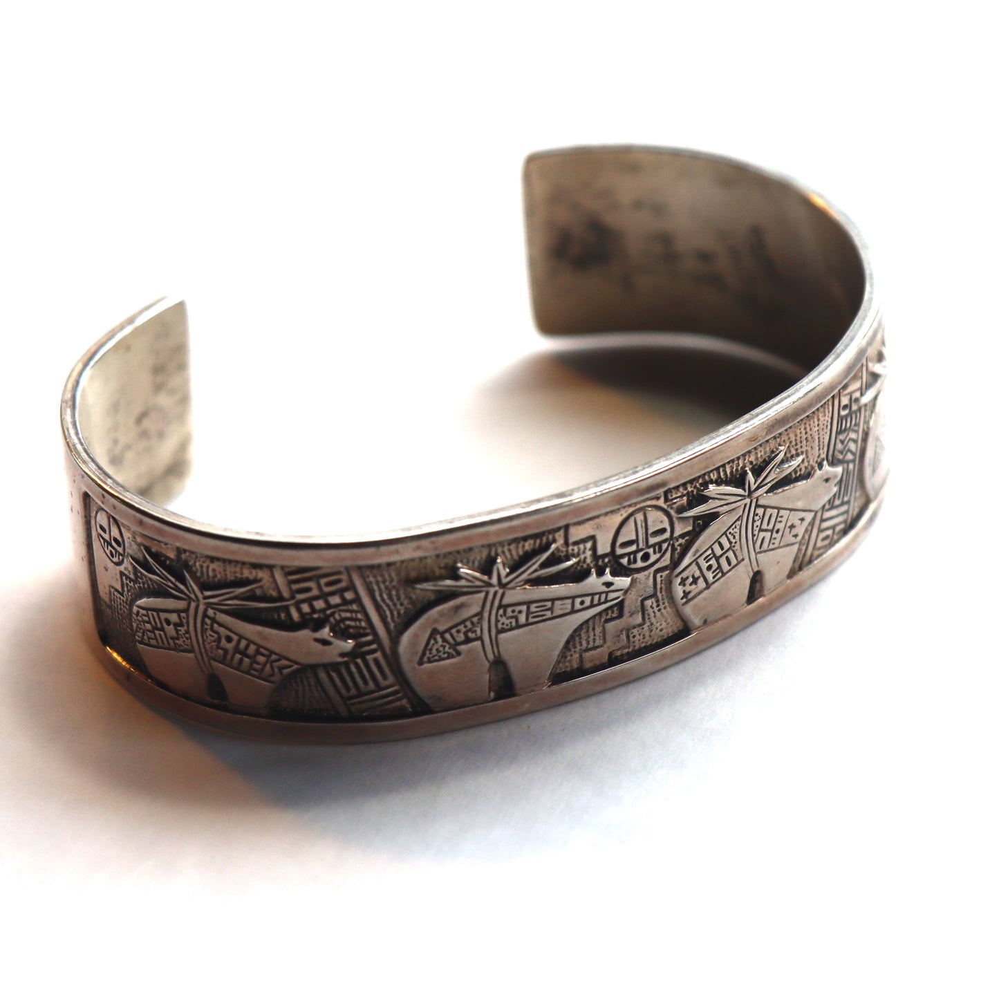 Vintage Signed Roderick Tenorio Navajo Sterling Silver Bear Fetish Motif Storyteller Cuff Bracelet