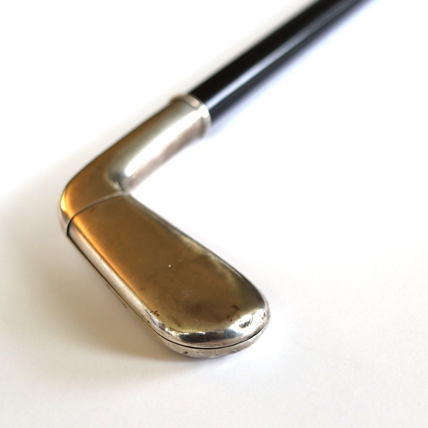 Art Deco c1920 900 Silver Novelty Ebony Walking Stick Golf Club Cigarette Case