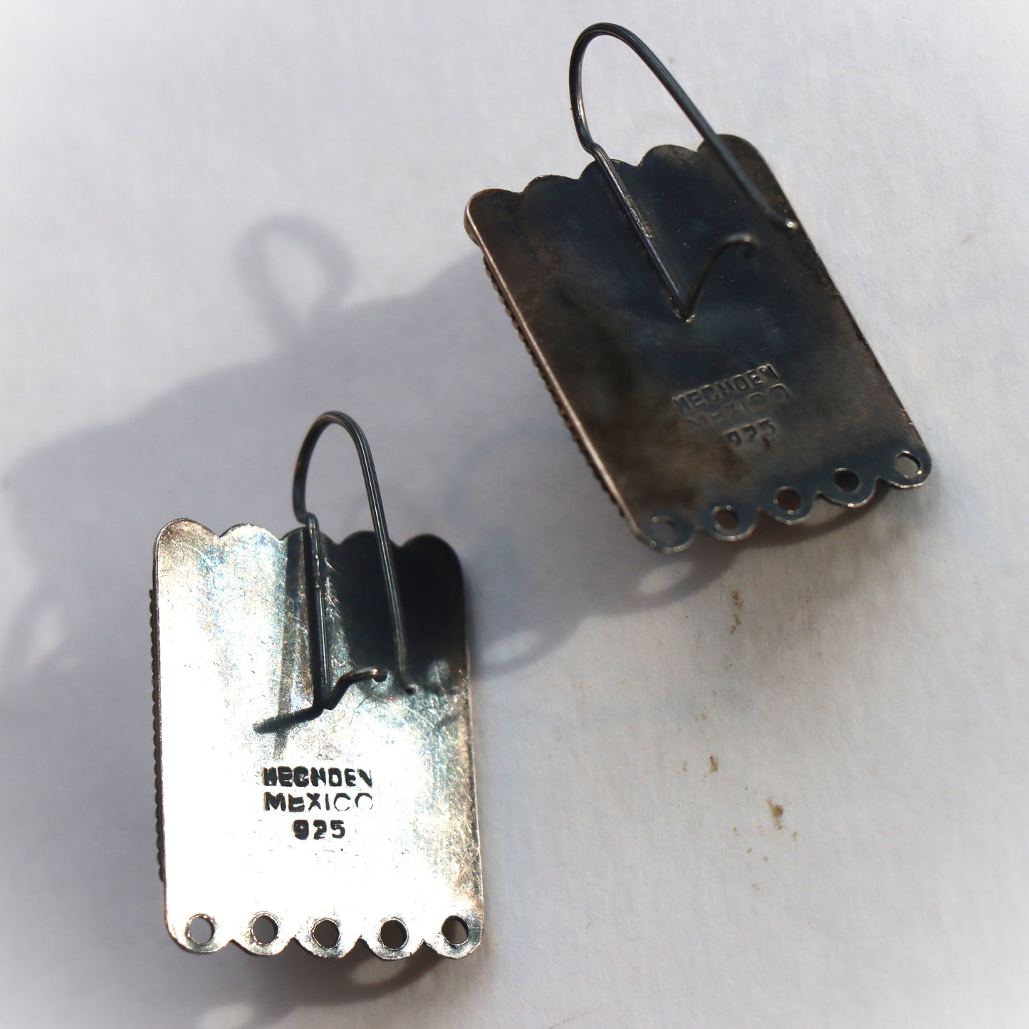 Vintage Mid Century Modern Carved Cobalt Art Glass Mexico Sterling Silver Earrings