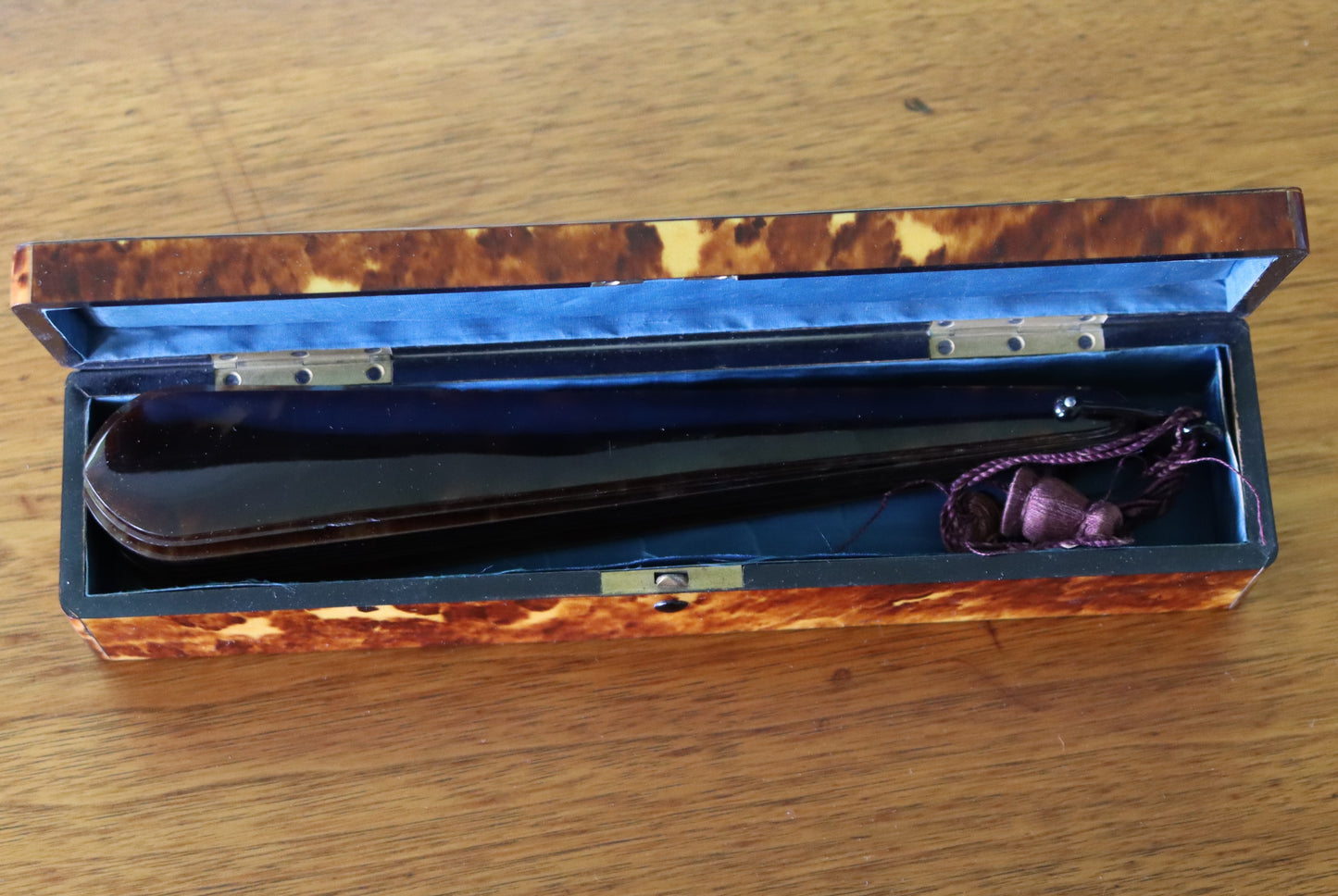 Antique Tortoise Shell Fan in Original Fitted Case c1900