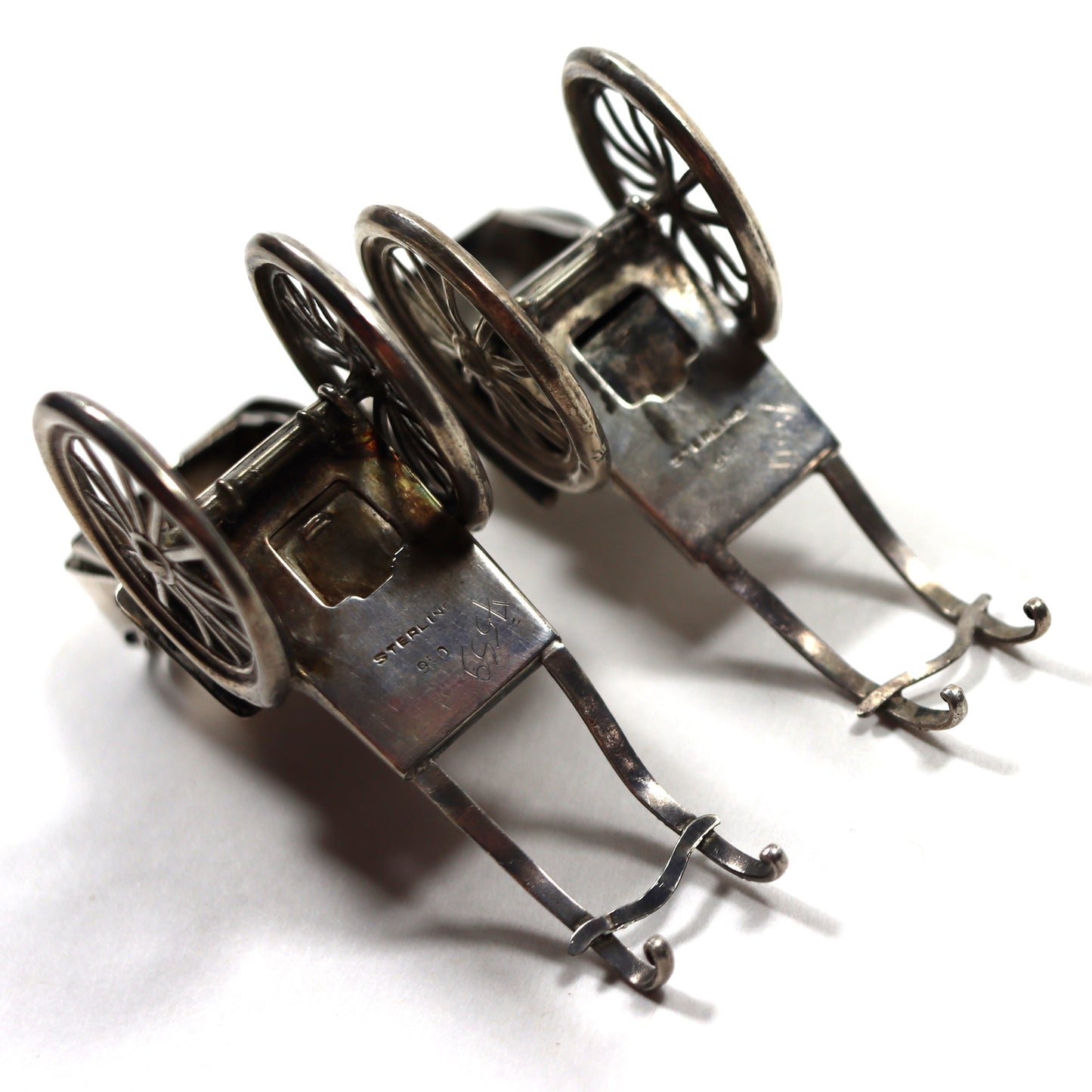 Vintage Japanese Novelty Sterling Silver Rickshaw Carriage Miniature Salt & Pepper
