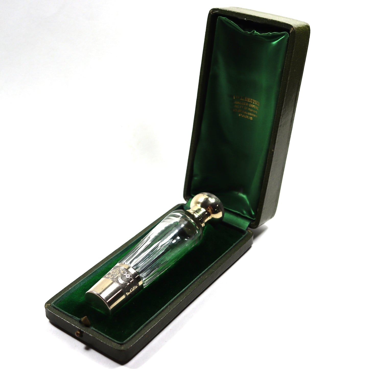 Antique French Empire 950 Silver Vermeil Crystal Perfume Flask Fitted Case