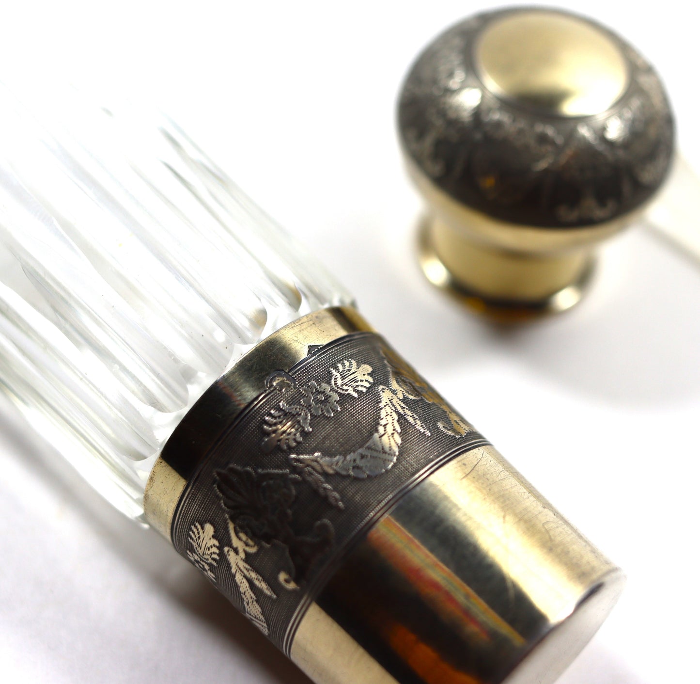 Antique French Empire 950 Silver Vermeil Crystal Perfume Flask Fitted Case