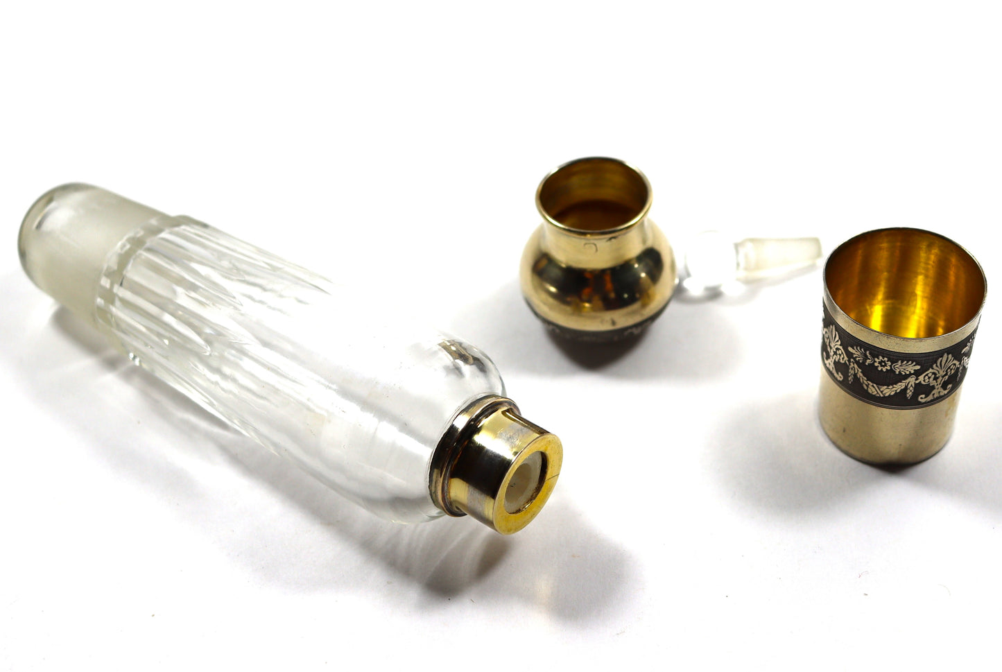 Antique French Empire 950 Silver Vermeil Crystal Perfume Flask Fitted Case