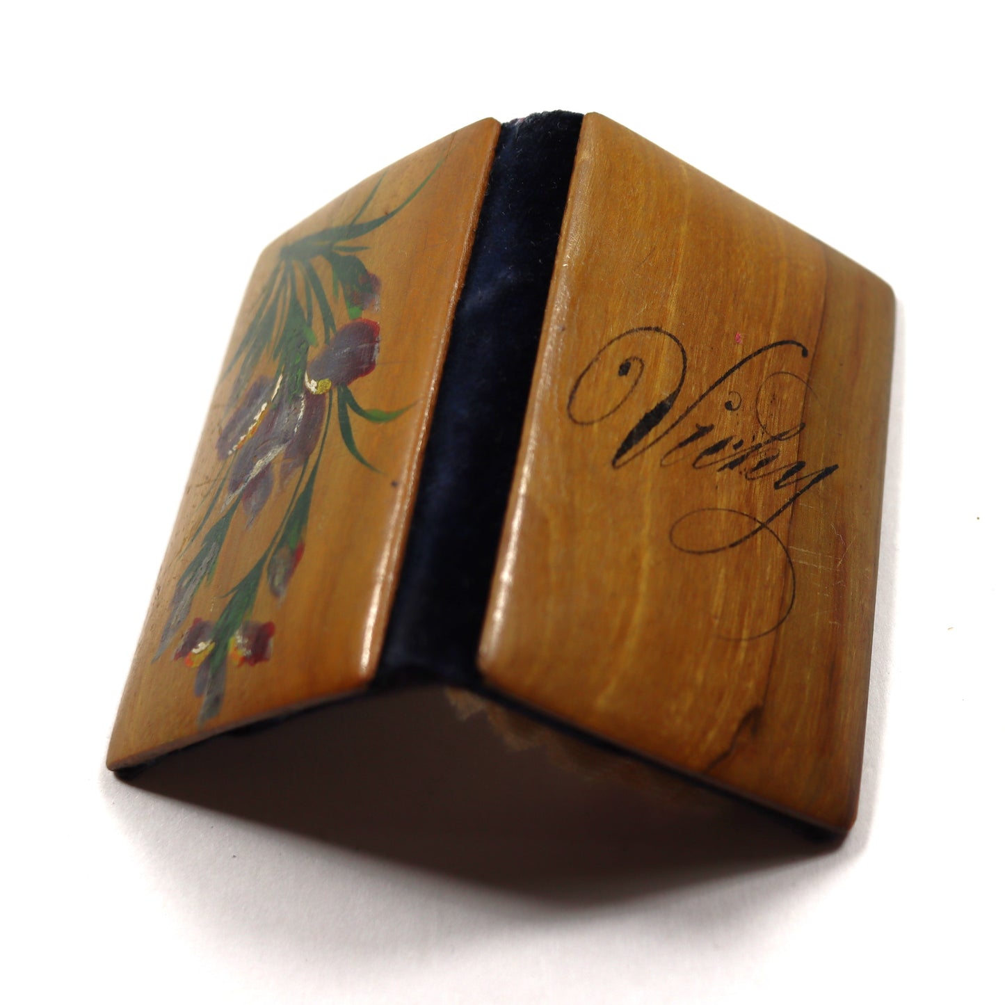 Antique Hand Painted Wood Sewing Souvenir Needle Wallet 'Vichy' France c1900