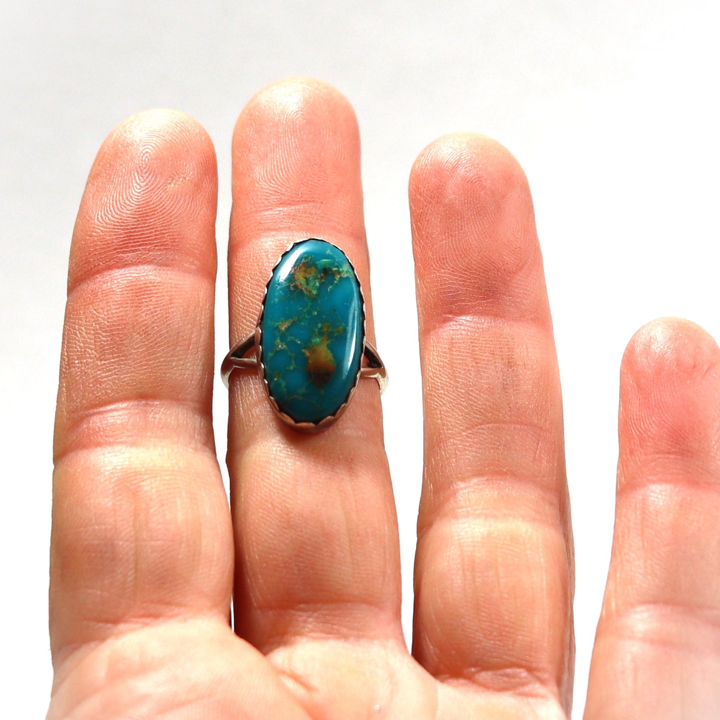 Vintage Navajo Green Turquoise Sterling Silver Signet Style Ring sz8