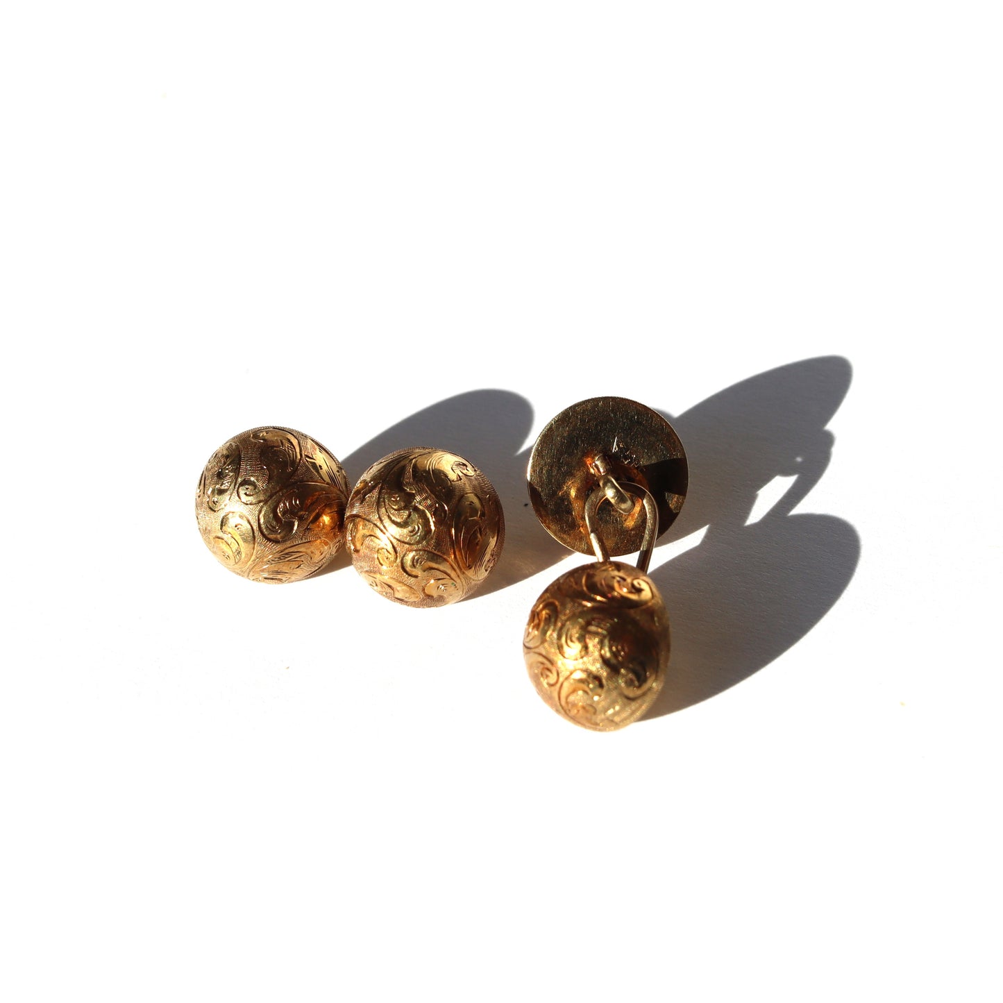 Art Nouveau 585 14k Yellow Gold Half Dome Scrollwork Cufflinks Buttons c1900