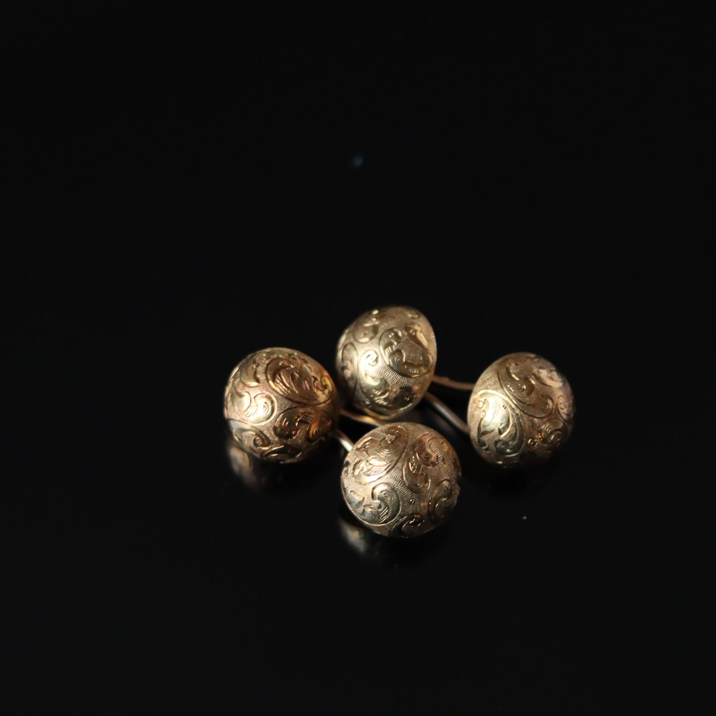 Art Nouveau 585 14k Yellow Gold Half Dome Scrollwork Cufflinks Buttons c1900