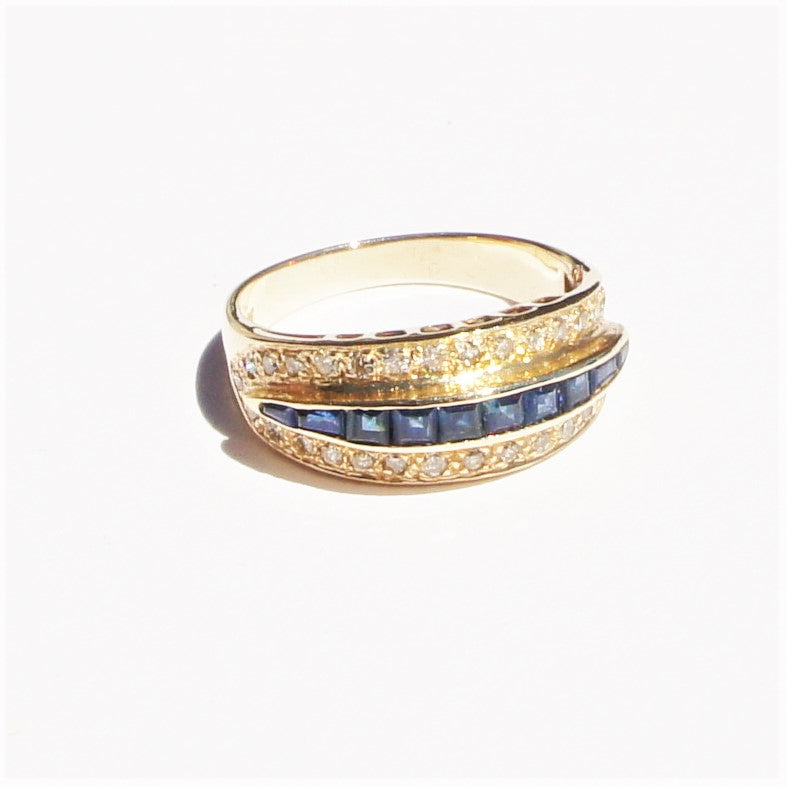 Vintage Estate 14k Gold Channel Set Sapphire Diamond Band Ring sz 6