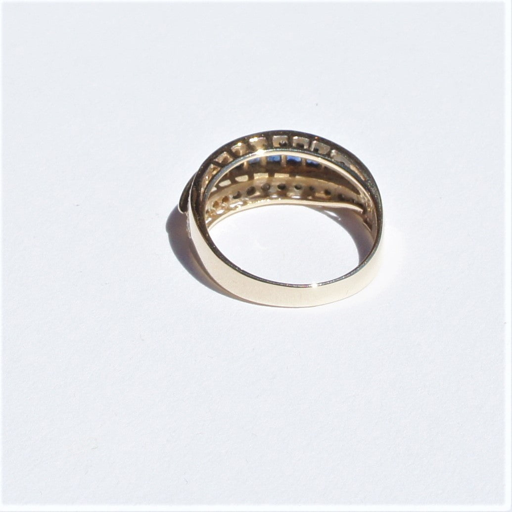 Vintage Estate 14k Gold Channel Set Sapphire Diamond Band Ring sz 6
