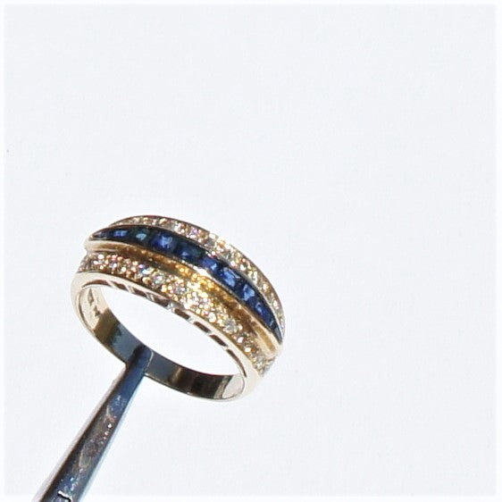 Vintage Estate 14k Gold Channel Set Sapphire Diamond Band Ring sz 6