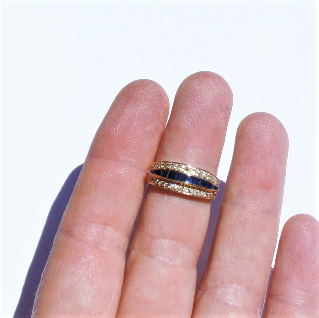 Vintage Estate 14k Gold Channel Set Sapphire Diamond Band Ring sz 6