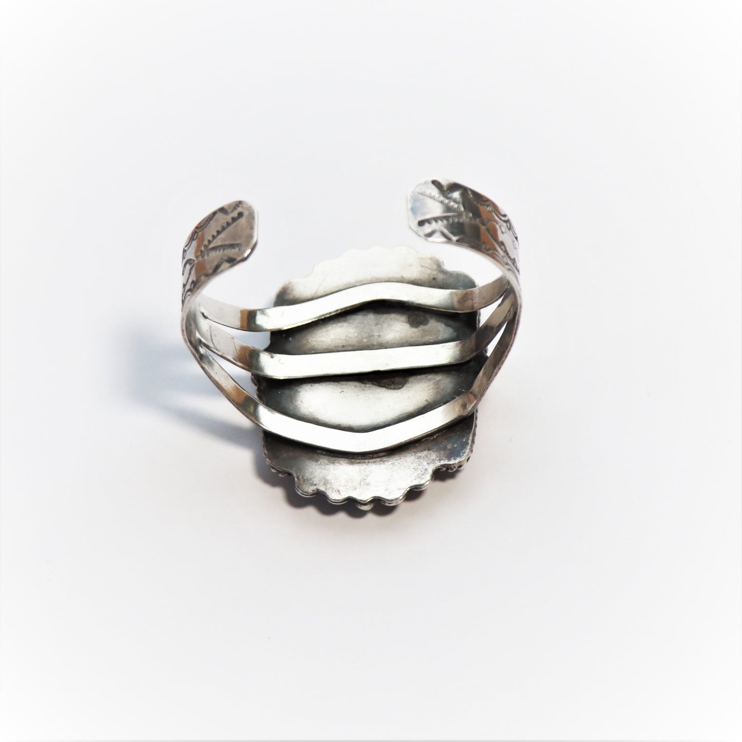 Vintage Navajo Old Pawn Landscape Agate Silver Cuff Bracelet c1960
