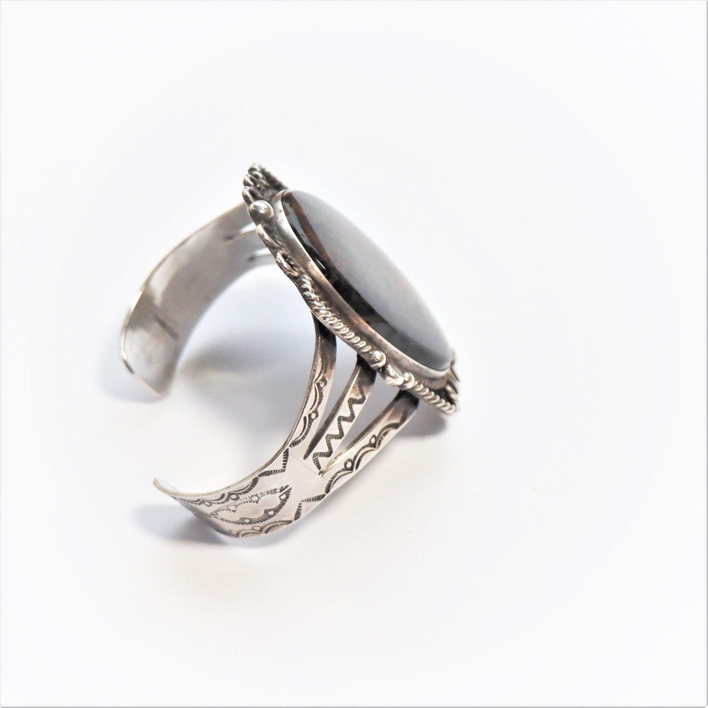 Vintage Navajo Old Pawn Landscape Agate Silver Cuff Bracelet c1960