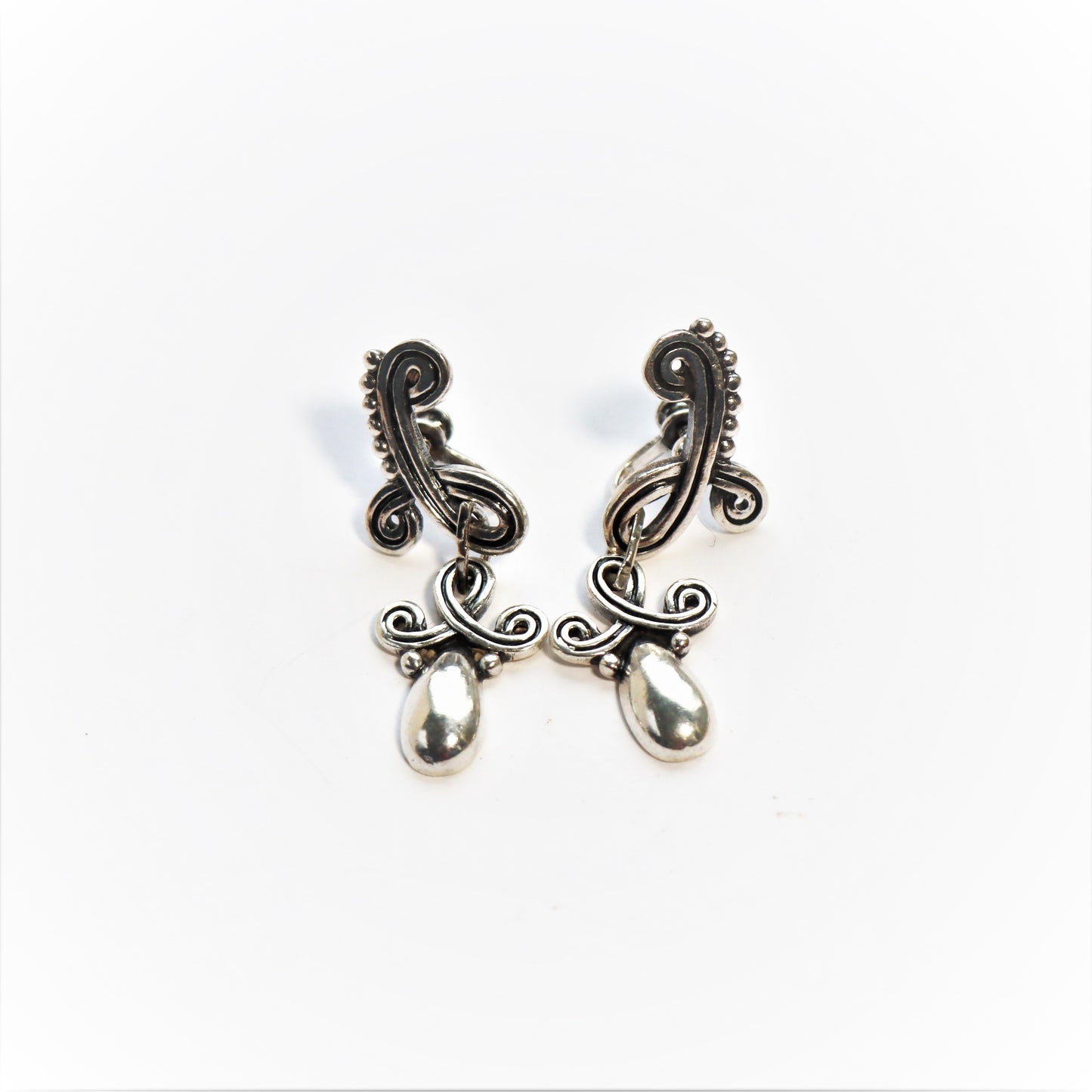 Vintage Taxco Sterling Silver Los Castillo Pendant Drop Screwback Earrings c1940-50