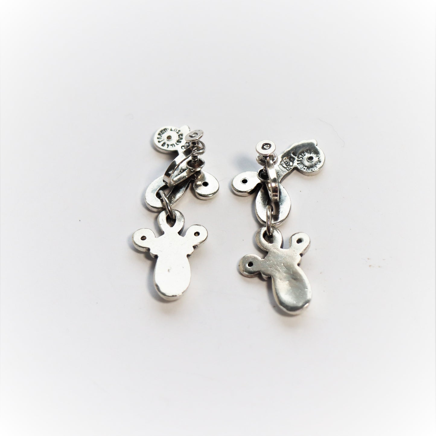 Vintage Taxco Sterling Silver Los Castillo Pendant Drop Screwback Earrings c1940-50