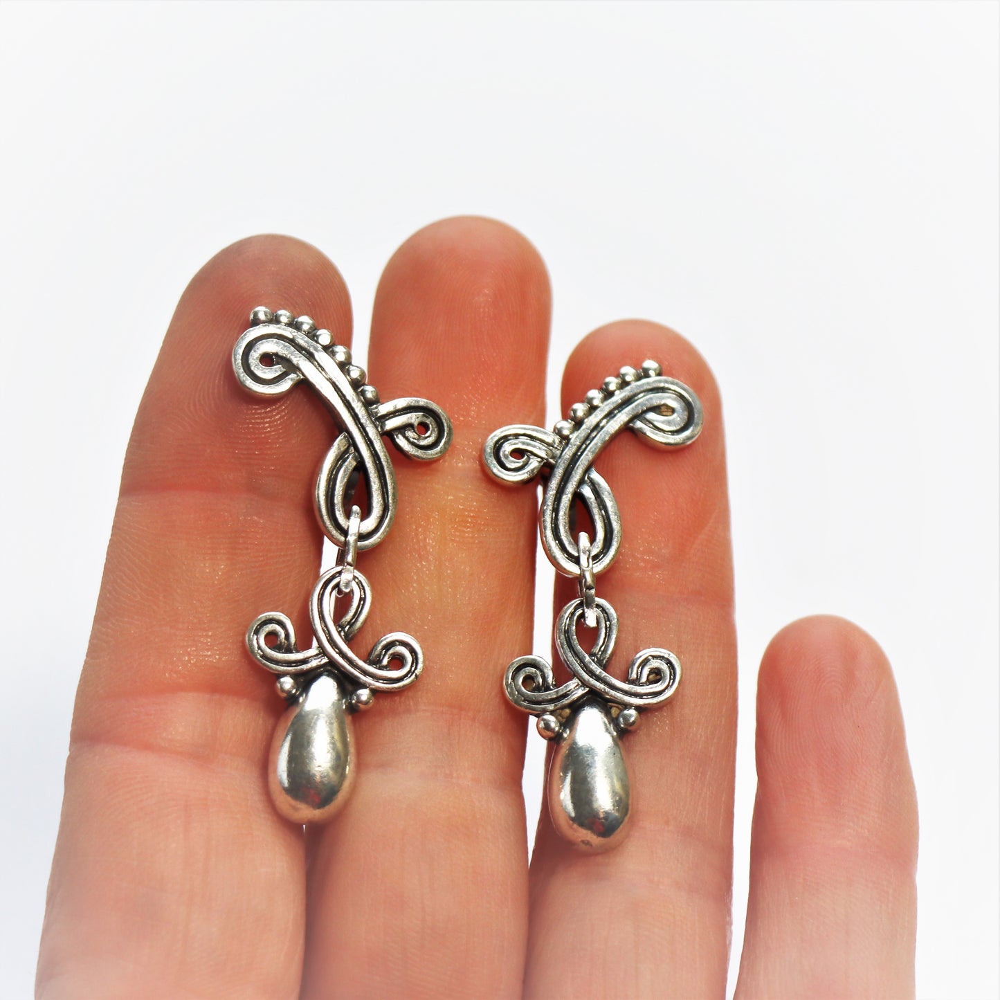 Vintage Taxco Sterling Silver Los Castillo Pendant Drop Screwback Earrings c1940-50