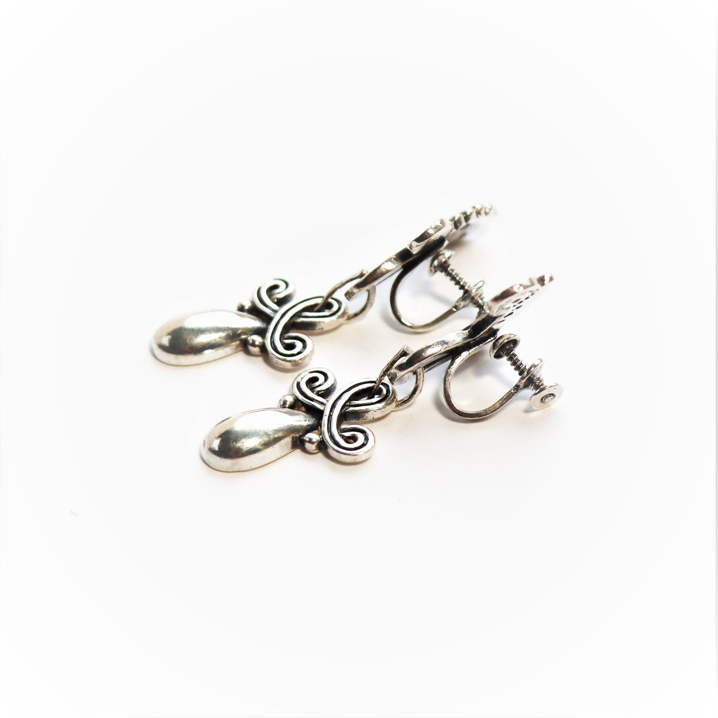 Vintage Taxco Sterling Silver Los Castillo Pendant Drop Screwback Earrings c1940-50