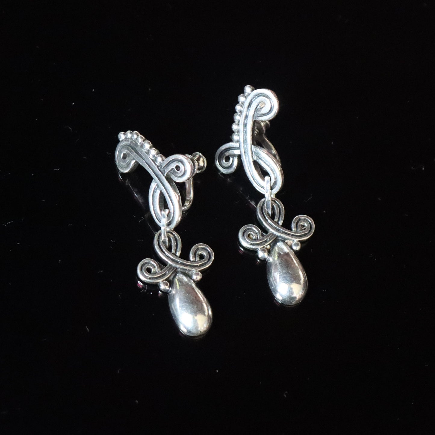 Vintage Taxco Sterling Silver Los Castillo Pendant Drop Screwback Earrings c1940-50