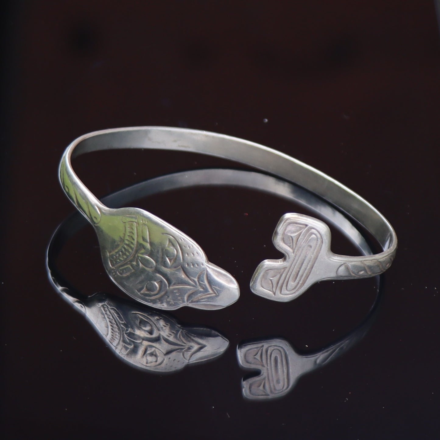 Vintage Northwest Coast Haida Tlingit Sterling Silver Dogfish or Shark Totem Cuff Bracelet