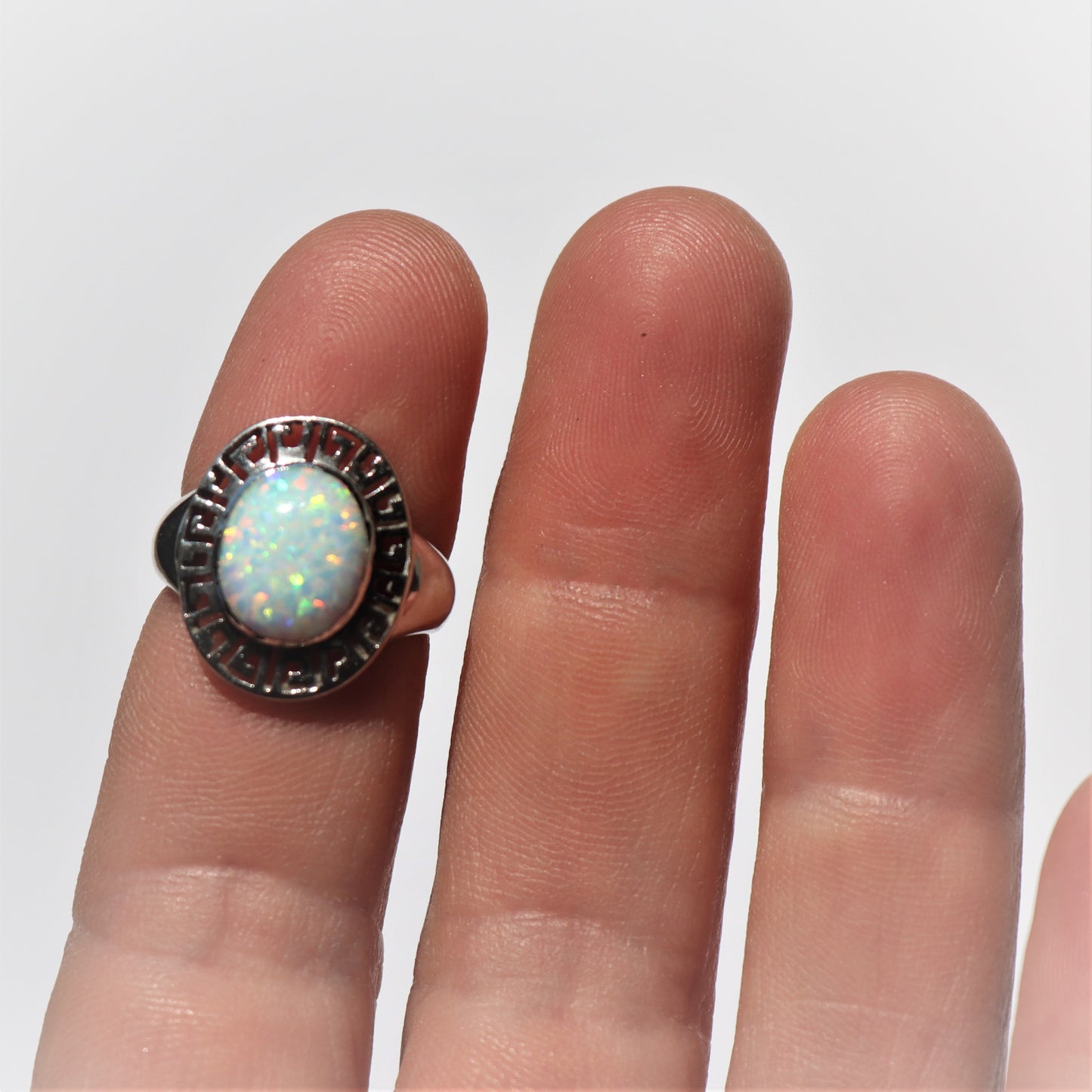 Vintage 14k White Gold 2ct White Cabochon Opal Pinky Signet Ring sz6