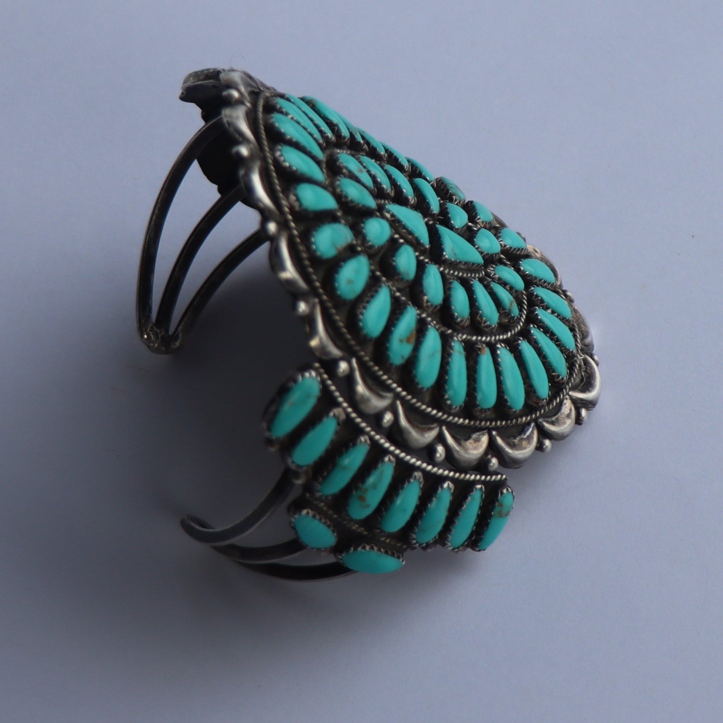 Vintage Large Zuni Sterling Silver Petit Point Turquoise Cuff Bracelet Signed HB