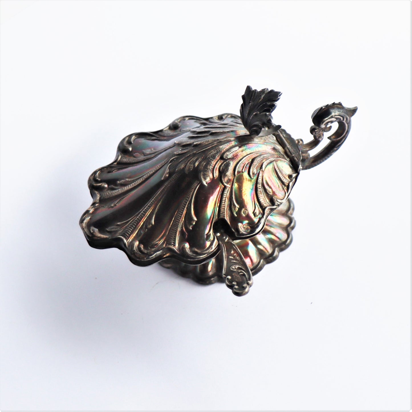 Art Nouveau Sterling Silver Spanish Oyster Dolphin Form Horseradish Pot Spoon D Garcia