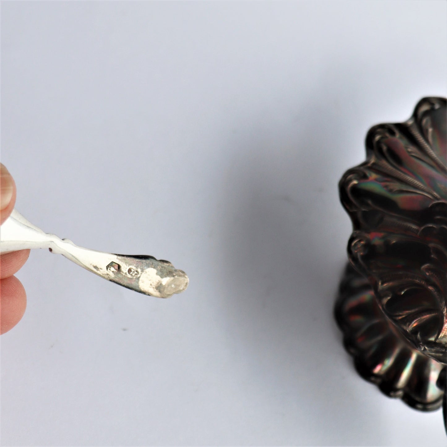 Art Nouveau Sterling Silver Spanish Oyster Dolphin Form Horseradish Pot Spoon D Garcia