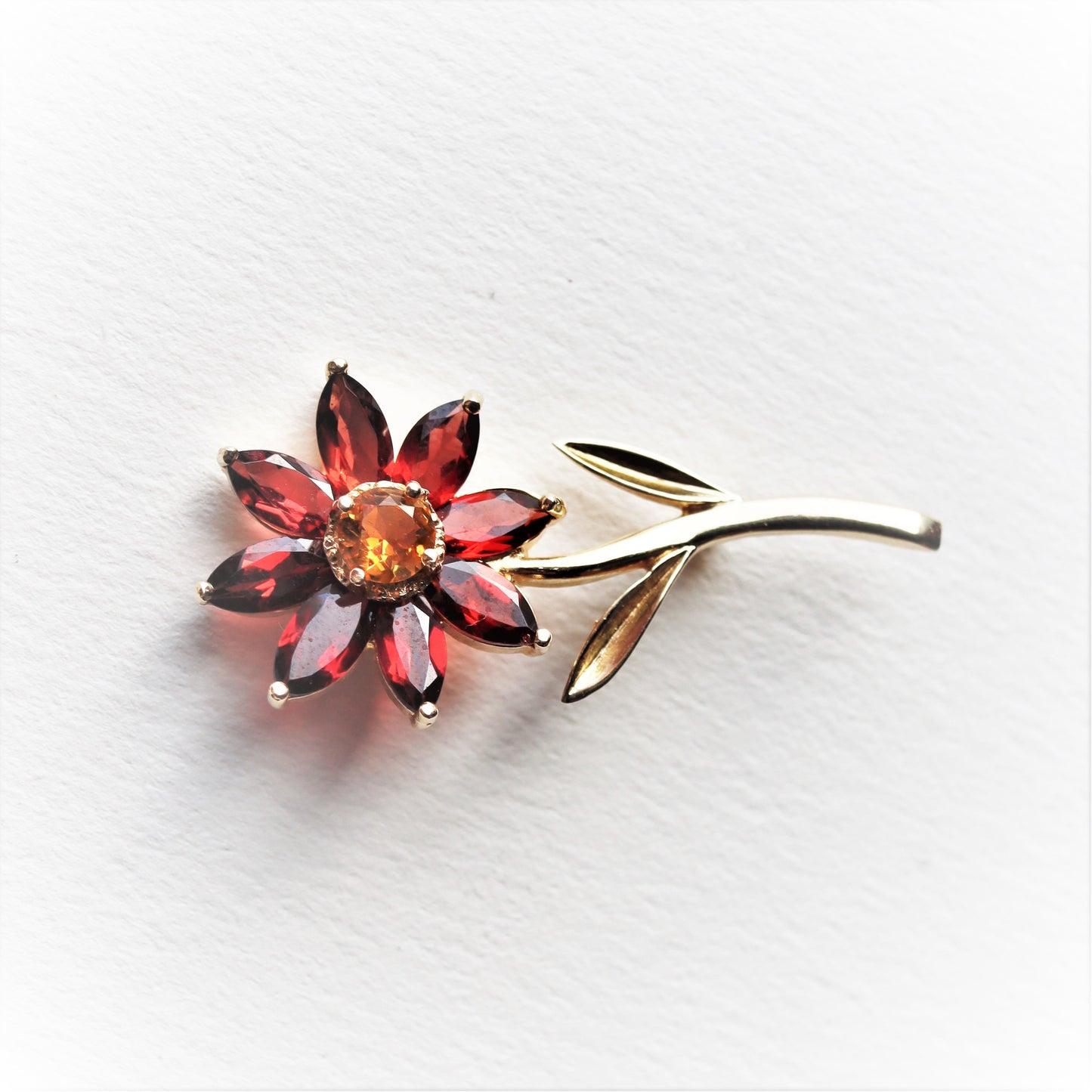 Estate 14k Gold Garnet Citrine Daisy Flower Brooch Atlantic Jewelry Co