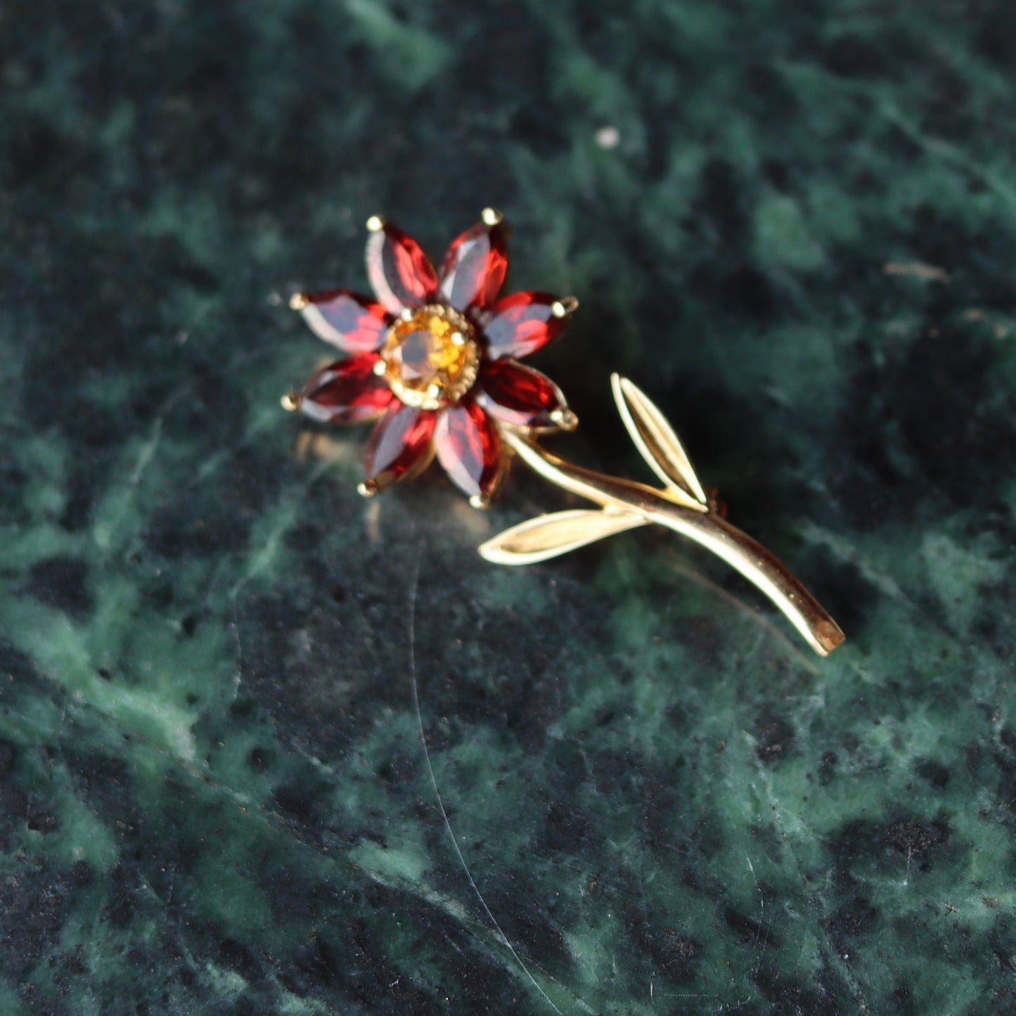 Estate 14k Gold Garnet Citrine Daisy Flower Brooch Atlantic Jewelry Co