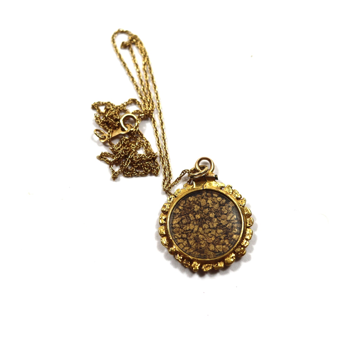 Edwardian Natural Gold Nugget Dust Crystal Locket Pendant Engraved B c1930
