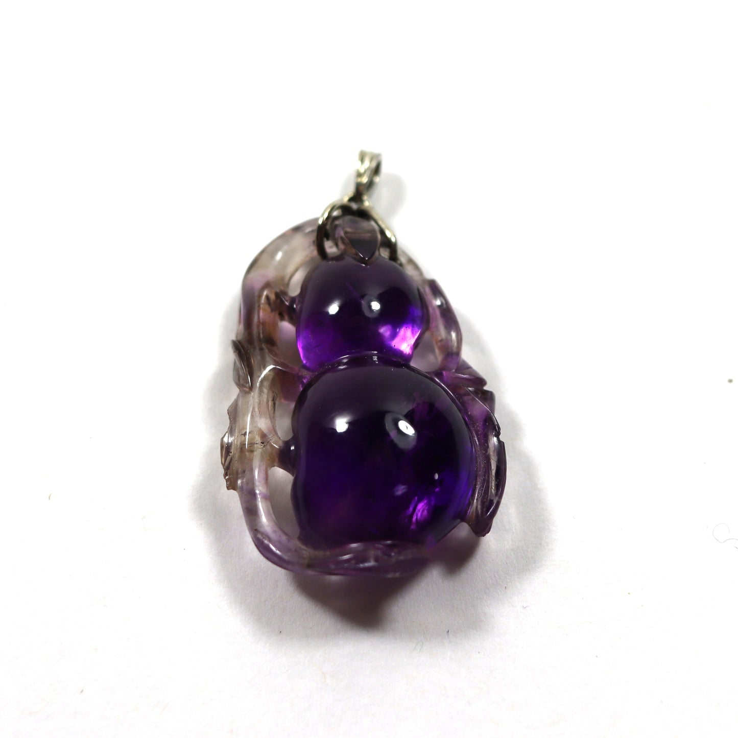 Vintage Sterling Silver Chinese Hand Carved Amethyst Fruit Plum Pendant