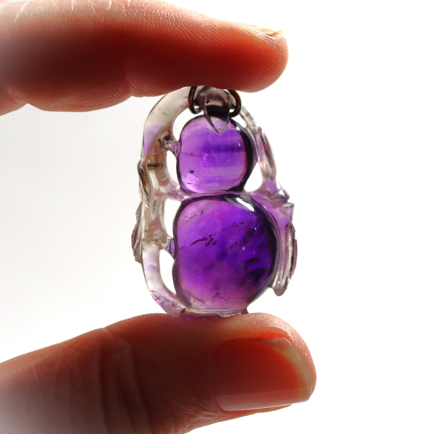 Vintage Sterling Silver Chinese Hand Carved Amethyst Fruit Plum Pendant